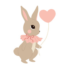 Obraz premium Bunny with air balloon vector design. Birthday party design. Cute animal for logo, emblem, pictogram, print, design element, greeting card. Sticker design. Happy Easter. Easter bunny. Event decoration