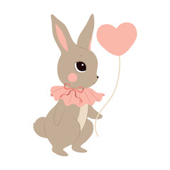 Fototapeta premium Bunny with air balloon vector design. Birthday party design. Cute animal for logo, emblem, pictogram, print, design element, greeting card. Sticker design. Happy Easter. Easter bunny. Event decoration