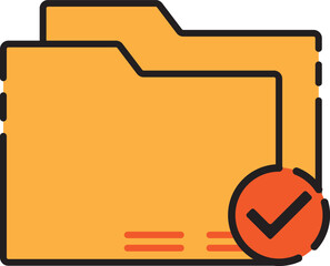 Yellow folder icon with black outline and orange checkmark badge. Ideal for file management, approval systems, and productivity-themed UI assets.