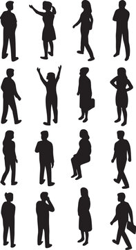 Axonometric people icon set silhouette vector illustrations