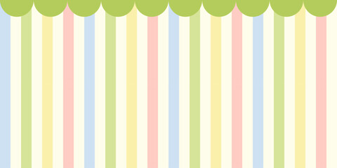 Rainbow circus stripes background with green scalloped border