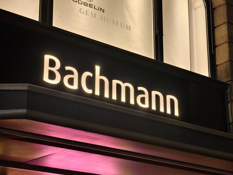 Lucerne,Switzerland-Sep.30th 2025: Bachmann brand logo on store 