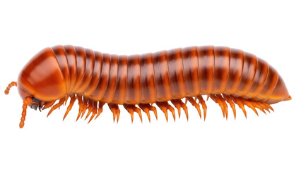 Giant African millipede isolated PNG, brown arthropod with many legs on transparent background, exotic pet for nature and science projects
