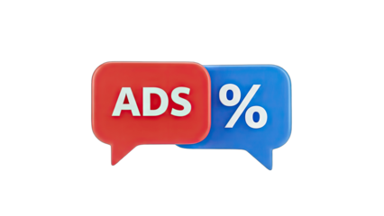 Ads and Percentage in Speech Bubbles - Marketing Concept