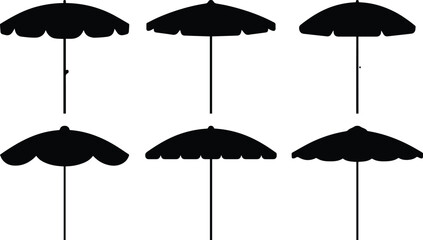Set of Minimalist black beach umbrella parasol silhouette vector icon © Vector.com