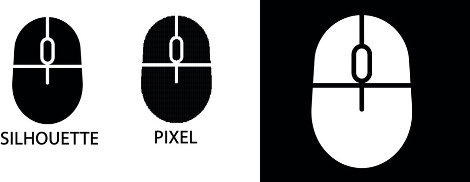 Simple black vector icon pixel depicting a classic computer mouse design