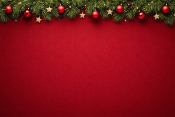 Simple Red Holiday Backdrop: Minimal Pine Decoration for Corporate Christmas Cards, Email Marketing, and Professional Event Headers.