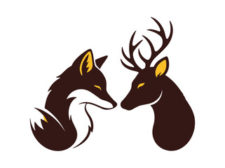 Fox and deer facing each other in a graphic illustration
