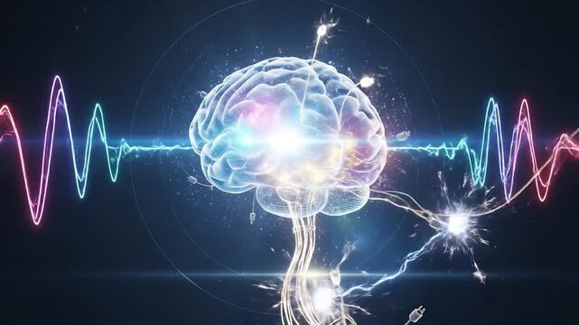 Brain with glowing electric currents illustrating digital mental detox.