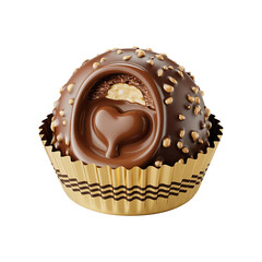 Elegant Chocolate Truffle With Heart Shaped Cream Top Nut Coating And Decorative Gold Cup