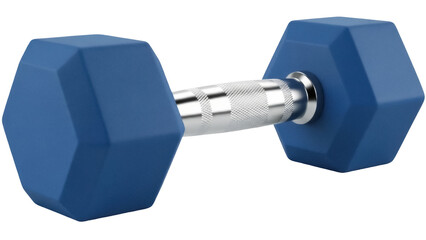 Fototapeta na wymiar Blue dumbbell isolated PNG, fitness equipment for strength training and exercise on transparent background, weightlifting tool for gym workout