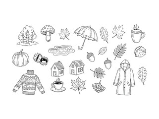 Autumn elements collection with clothing and warm drinks