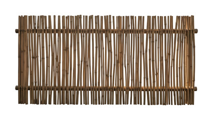 Rustic bamboo stick fence panel isolated on transparent background