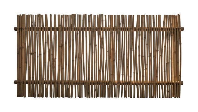 Rustic bamboo stick fence panel isolated on transparent background