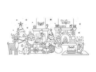 Christmas scene with fireplace and decorations