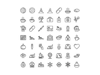 Collection of simple line icons representing various aspects of life