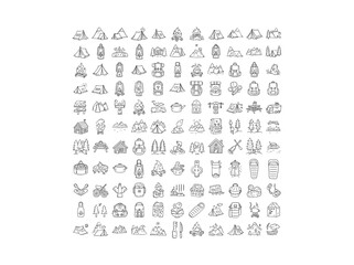 Collection of various camping and outdoor icons