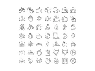Collection of simple line icons for autumn season