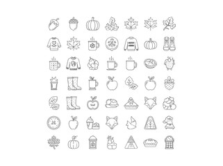 Collection of autumn and thanksgiving related outline icons