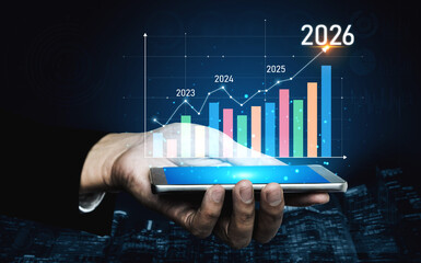 Business growth forecast highlights increasing trends new year 2026. Growth forecast data, growth forecast strategy, and growth forecast planning are key elements. Vouch