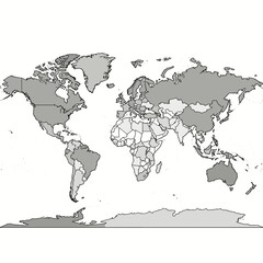 Obraz premium [Vector EPS]World map showing different countries and regions in gray tones