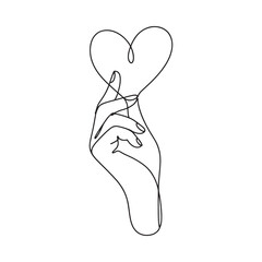 A delicate line drawing of hands forming a heart shape with minimalist style