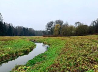 moody melancholic late autumn park, quiet nature before the snow