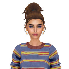 A beautiful young woman with a high ponytail in retro 80s style, isolated portrait