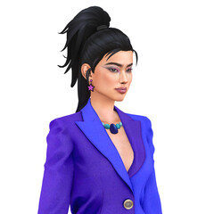 A beautiful young Asian woman with a high ponytail in retro 80s style, isolated portrait