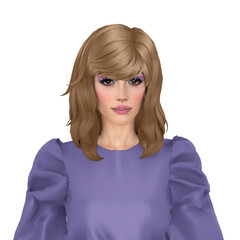 A beautiful young woman, casually dressed, with a retro 80s hairstyle, isolated portrait