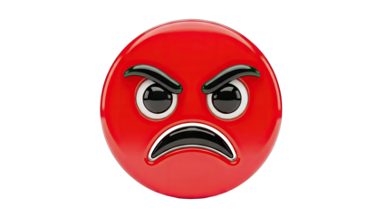 Angry Red Emoji with Black Eyebrows and Mouth on White Background