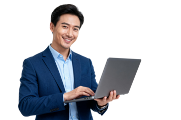 [Transparent Background PNG]Professional Businessman Holding Laptop Computer