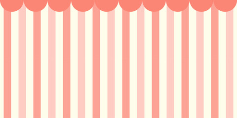 Red and pink circus stripes background with scalloped edges