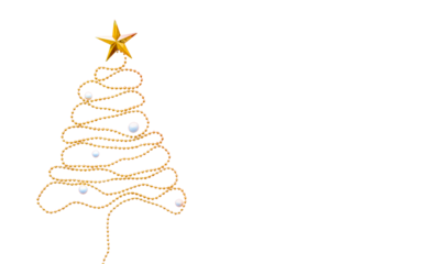 A minimalist golden Christmas tree adorned with a shining star on a white background