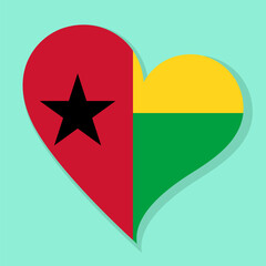 Isolated national flag of Guinea-Bissau. Love flag of The Republic of Guinea-Bissau. Guinea-Bissau heart-shaped flag vector illustration color background.