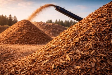 Wood chips piling up for biomass energy production