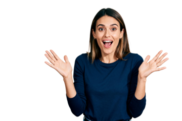 [Transparent Background PNG]Surprised Woman with Open Mouth and Hands Up