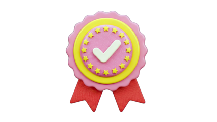 Award Badge with Check Mark Symbol on White Background