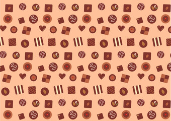 チョコレートのシームレスパターン素材（オレンジ）