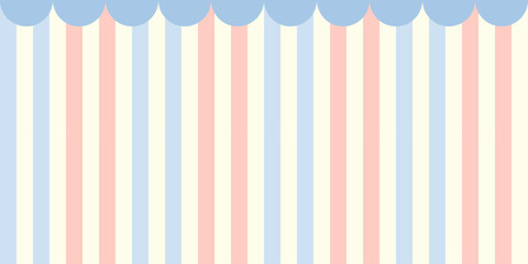 Blue and pink pastel circus stripes with scalloped border © Little Joy Designs