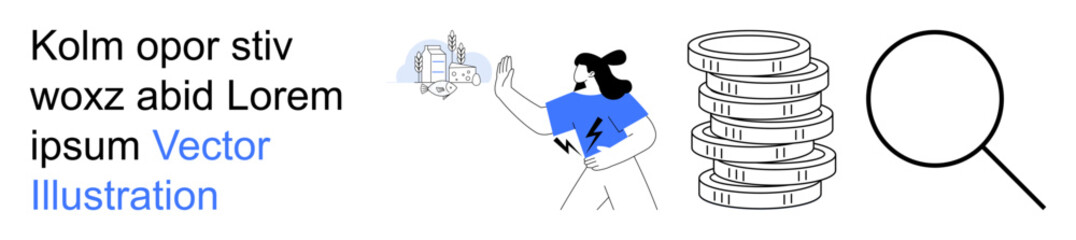 Business growth, income management, financial analysis, digital economy, wealth optimization, market trends. A person gestures toward symbols of money and growth. Business growth and financial