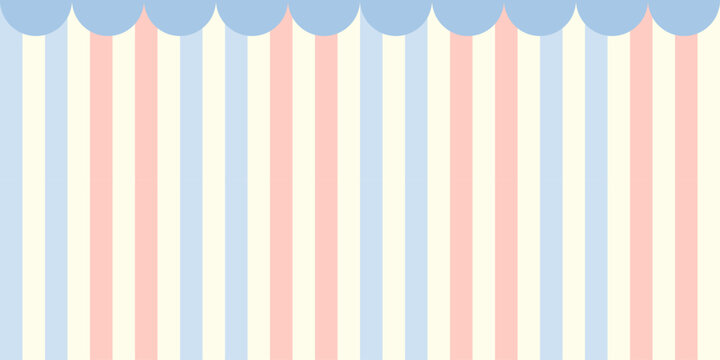 Blue and pink pastel circus stripes with scalloped border