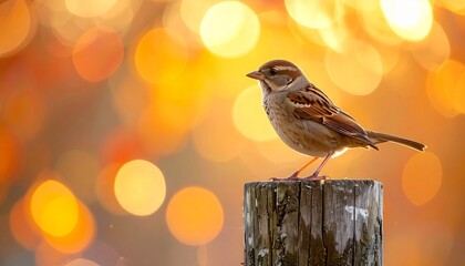 Autumn songbird illustration perched on wood with warm fall colors art