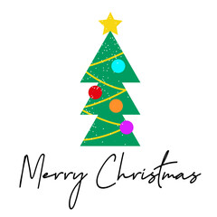 Merry Christmas card. Beautiful Christmas tree with text. Merry Christmas holiday. Vector illustration