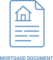 Mortgage document icon, real estate contract vector symbol for home loan, housing agreement, property finance, and bank paperwork.