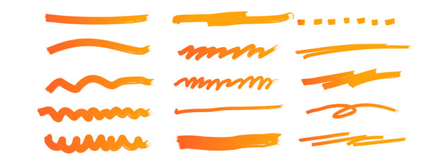 Obraz premium set of colorful hand drawn arrows, Underline Material Set Decoration Straight line Curved line Wavy line Ornament Border Decorative border Heading Divider Separator Title Simple Stylish Colorful line,