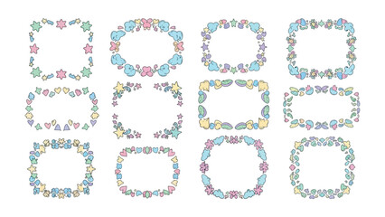 Obraz premium Elegant Frame Collection: A set of delicate frames adorned with pastel-colored floral and decorative elements. These frames provide an elegant and refined aesthetic.