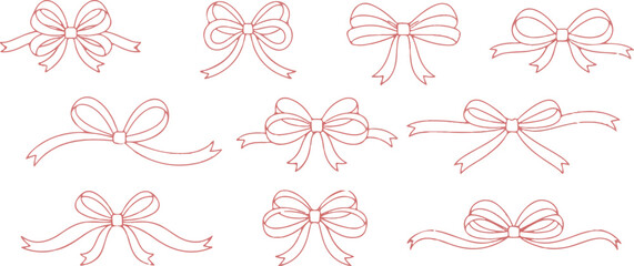 Simple red doodle gift bow vector illustration