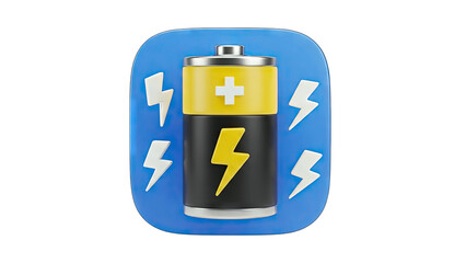 Battery Charging Icon with Lightning Bolts on Blue Background