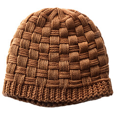 Brown knitted beanie isolated on transparent background